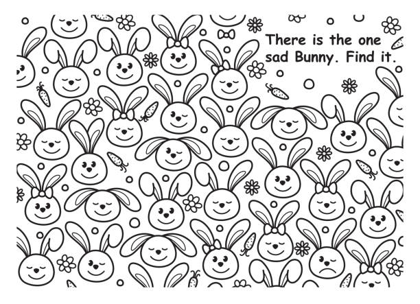 ベクターかわいいウサギ。悲しいバニー、子供のための楽しいゲームを見つけます。色付け、アクティビティページ。 - easter easter bunny fun humor点のイラスト素材／クリップアート素材／マンガ素材／アイコン素材