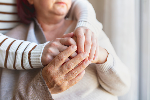 Holding hands, Human Hand, Holding, mother and daughter, patient care. Elderly, Nursing Home, Senior Adult.