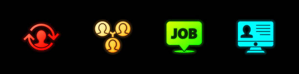 istock Set Human resources, Project team base, Speech bubble with job and Monitor resume icon. Vector 1305083793