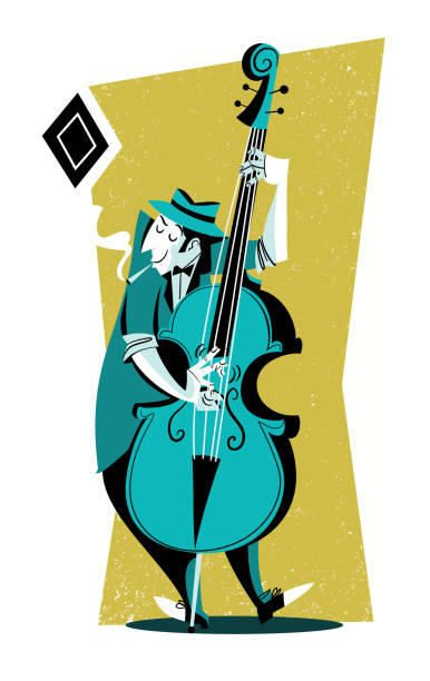 double bass player - vintage retro vector illustration vector art illustration