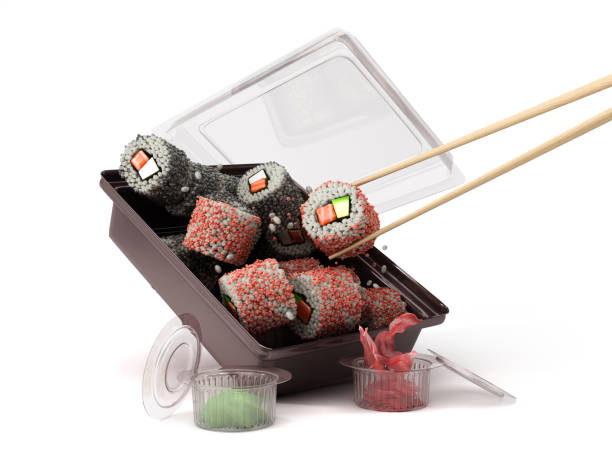 istock showcase product presentation rolls set on a black delivery box plate 3d render on white 1305087269