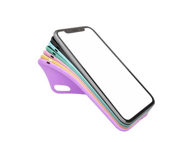 istock multicolored band phone cases presentation for showcase 3d render on whire no shadow 1305088075
