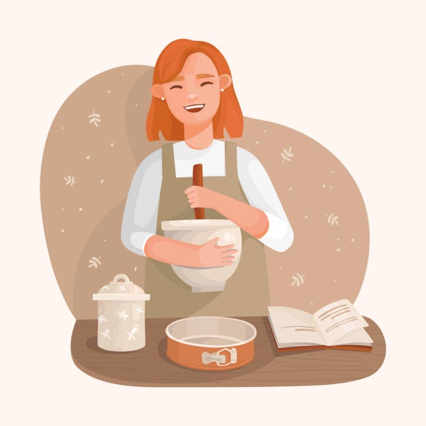 ilustrações de stock, clip art, desenhos animados e ícones de girl baking - characters cooking chef bakery