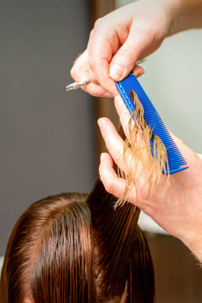 istock Hands cut wet female hair 1305088915