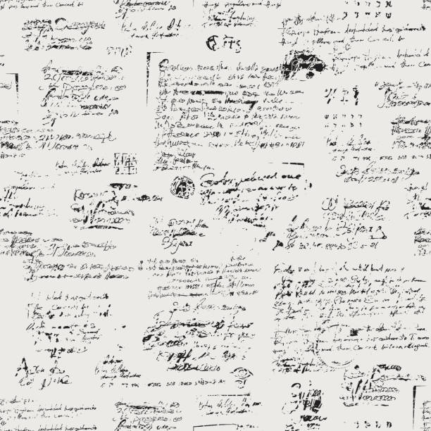 abstract seamless pattern with scribbles and blots Abstract seamless pattern with handwritten scribbles and blots, imitation of entries and notes. Vector background with black script in grunge style. Suitable for wallpaper, wrapping paper, fabric writing stock illustrations