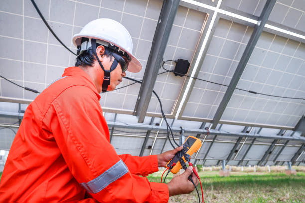 istock Engineers used a tool for checking the performance of the solar panel to confirming systems working normally. Photovoltaic module idea for clean energy production 1305090502