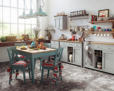 Digitally generated cozy and rustic domestic kitchen interior, with a lot of vintage ethnic props and kitchen utensils.

The scene was rendered with photorealistic shaders and lighting in Corona Renderer 6 for Autodesk® 3ds Max 2020 with some post-production added.