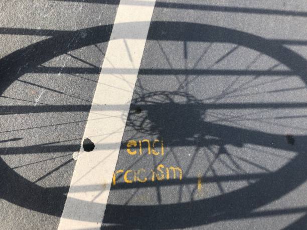 Lettering „end racism“ on the asphalt