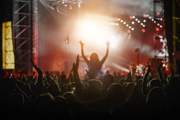 istock Raised hands in honor of a musical show on stage 1305092240
