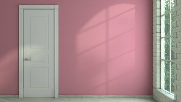 istock empty room in light currents with an close door and a place for text on the wall 3d render image 1305092474