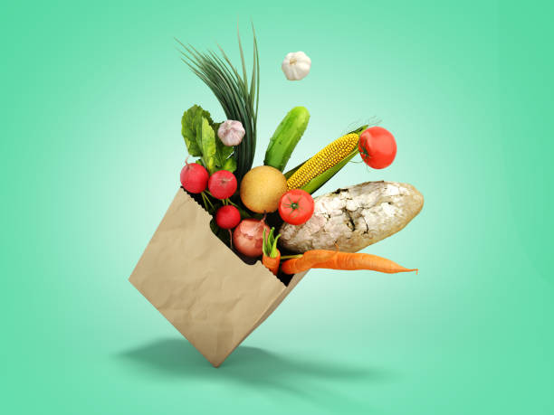 istock fresh food in a paper bag for products 3d render on green gradient 1305093019