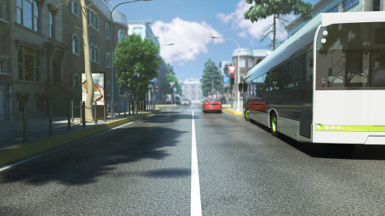 roads in the city bus stantion day exterior scene 3d render