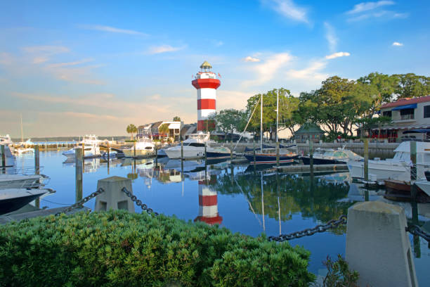 Lighthouse at Harbor Town-Hilton Head, South Carolina Lighthouse at Harbor Town-Hilton Head, South Carolina hilton head stock pictures, royalty-free photos & images