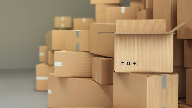 istock Cardboard boxes on pallet delivery and transportation logistics storage 3d render image 1305095560