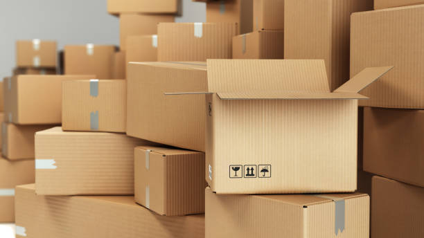 istock Cardboard boxes on pallet delivery and transportation logistics storage 3d render image 1305095581