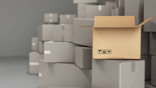 istock Cardboard boxes on pallet delivery and transportation logistics storage 3d render image 1305096142