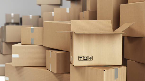 istock Cardboard boxes on pallet delivery and transportation logistics storage 3d render image 1305096187