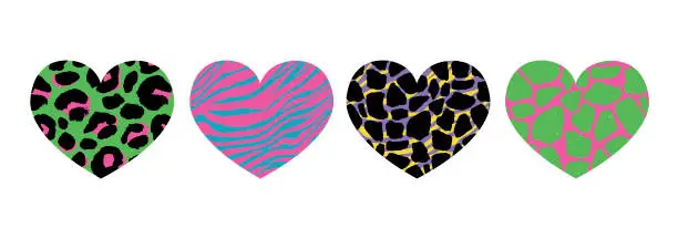 Vector illustration of hearts with animal print in vector format, individual objects
