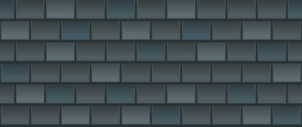 Vector seamless pattern of black roof tile. Dark grey shingles roof texture background. Gray roof tile for house covering. Vector illustration. Asphalt roof shingles. Vector seamless pattern of black roof tile. Dark grey shingles roof texture background. Gray roof tile for house covering. Vector illustration. Asphalt roof shingles. Tile stock illustrations