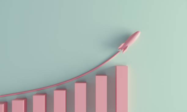 Growing Graph A pastel colored growing graph with rising rocket. (3d render) flourish stock pictures, royalty-free photos & images