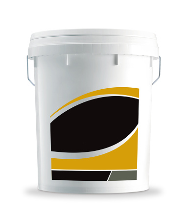 White paint bucket with blank label