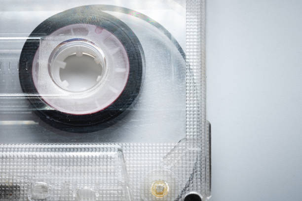 istock Audio cassettes on gray background retro background. Old sound recorders 1305099691