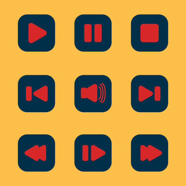 ilustrações, clipart, desenhos animados e ícones de conjunto de ícones do botão do jogador multimídia - dvd player computer icon symbol icon set