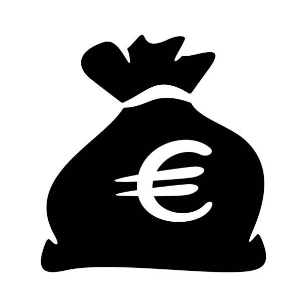 Euro money black bag suck icon vector illustration Money black bag suck icon. Euro EUR currency symbol vector illustration tax silhouettes stock illustrations