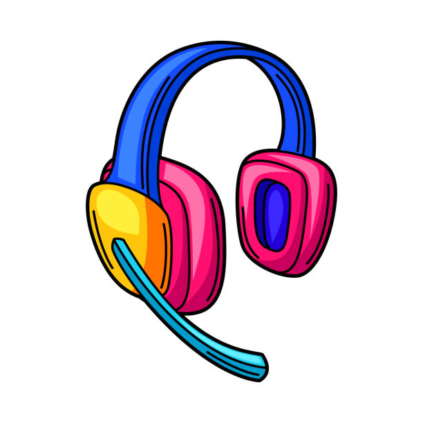 Illustration of gaming headphones. Cyber sports, computer games, fun recreation. Illustration of gaming headphones. Cyber sports, computer games, fun recreation. Teenage creative illustration. Trendy symbol in modern cartoon style. hands free device illustrations stock illustrations