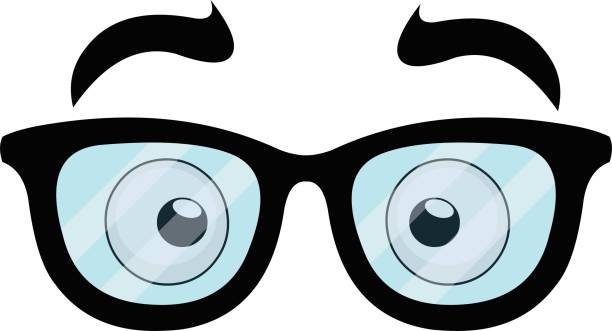 illustrazioni stock, clip art, cartoni animati e icone di tendenza di illustrazione emoticon vettoriale di uno sguardo di occhi, sopracciglia e occhiali - human eye cartoon looking blue eyes
