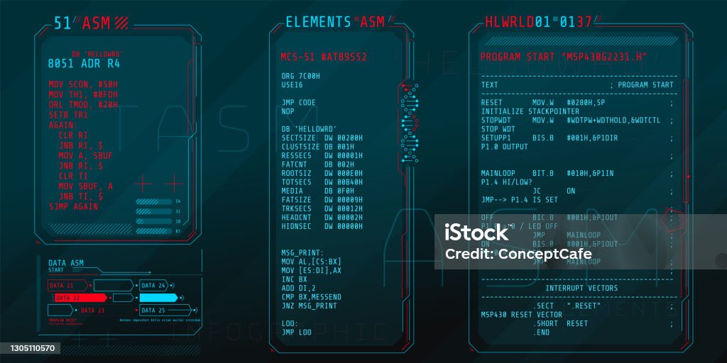 Hud Interface Elements With Part Of The Code Assembly Stock ...