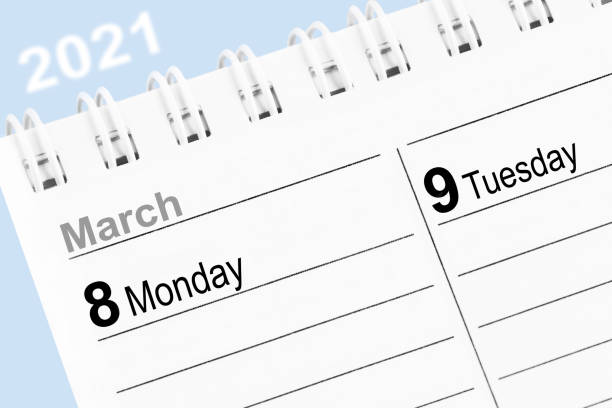 istock Calendar March 8  2021 and blue background 1305118008