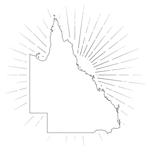 queensland karte mit sonnenstrahlen auf weißem hintergrund - white background image australia sunlight stock-grafiken, -clipart, -cartoons und -symbole