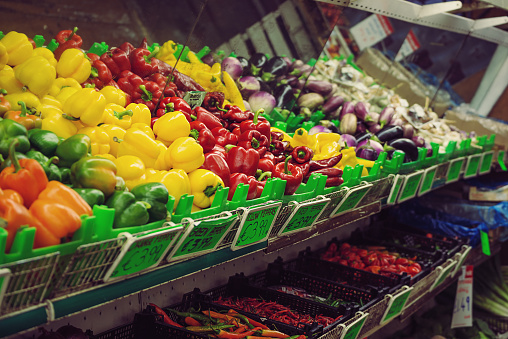 Orange, green, yellow and red peppers - English Market, Cork, Ireland