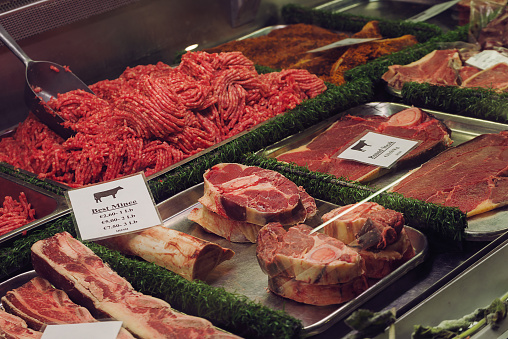 Mince and steaks from the butcher's store - English Market, Cork, Ireland