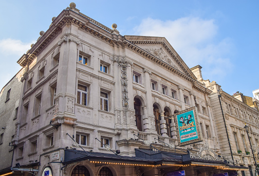 London, United Kingdom - March 2 2021: exterior view of the Noel Coward Theatre, West End.