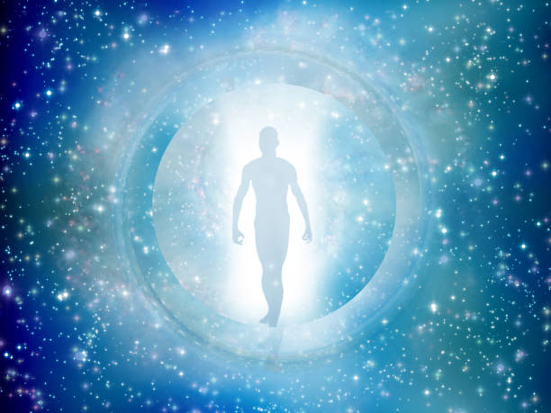 Man comes through star gate Man comes through star gate. 3D rendering aura stock pictures, royalty-free photos & images
