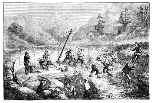 Man digging for gold in mine San Francisco California USA 1862
Original edition from my own archives
Source : Tour du monde 1862
Drawing : G. Chassevent