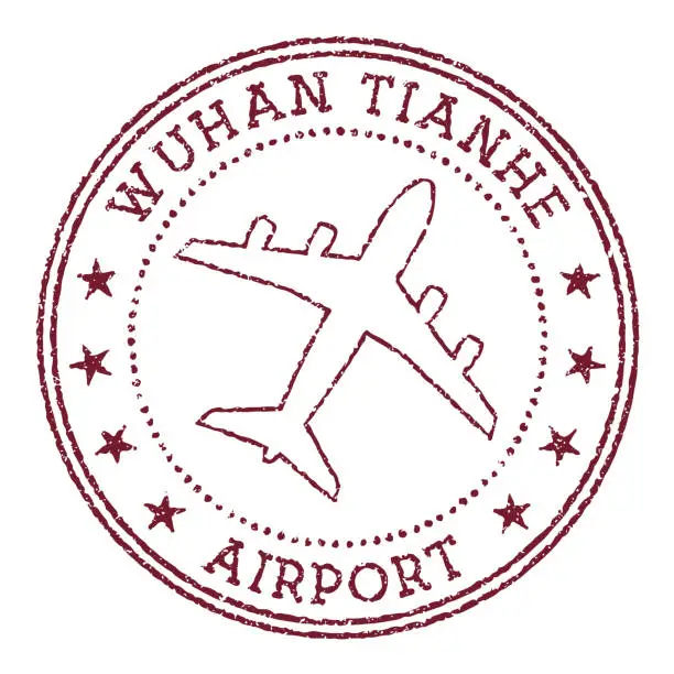 Vector illustration of Wuhan Tianhe Airport stamp.