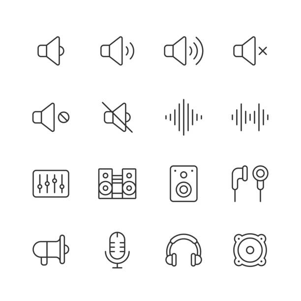 ikon saluran audio. stroke yang bisa diedit. piksel sempurna. untuk seluler dan web. berisi ikon seperti suara, volume, bisu, musik, gelombang suara, frekuensi, stereo, mixer, speaker, earphone, musik, radio, mikrofon, headphone, berbicara, telinga. - headphone in ear nirkabel foto ilustrasi stok
