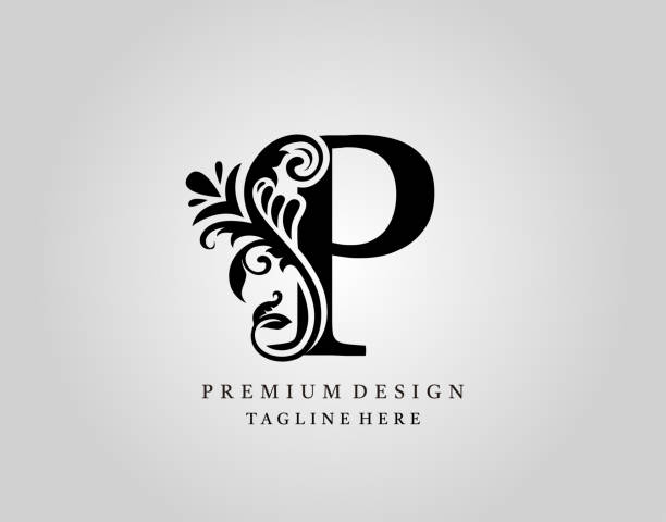 luksusowy monogram litera p logo design. - letter p text calligraphy old fashioned stock illustrations