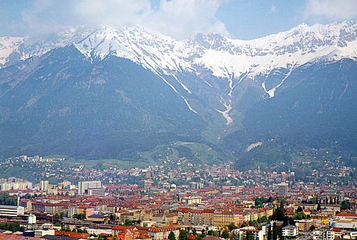 looking down on the city of Innsbruck in the Tyrol region of Austria