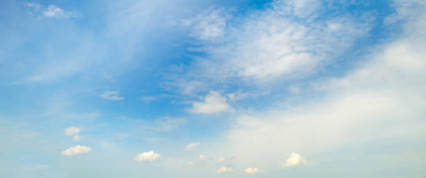 istock Bright blue sky with clouds, nature and environmental background. Wide photo. 1305138717
