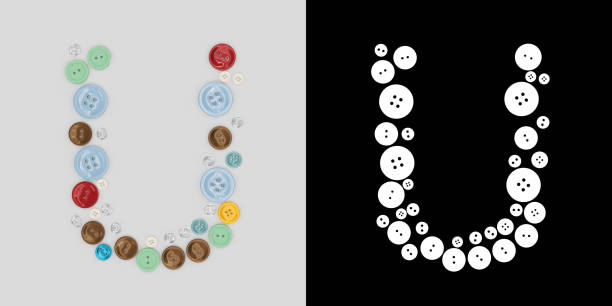 istock Letter U of sewing button alphabet. Alphabet from buttons . Letter from buttons. Font from buttons. On a white background. 3D 1305139392