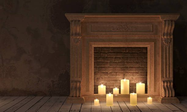istock Classic fireplace in a vintage night room 1305141925
