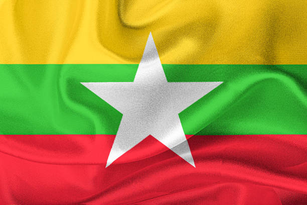 bandeira acenando de mianmar - burmese flag - fotografias e filmes do acervo