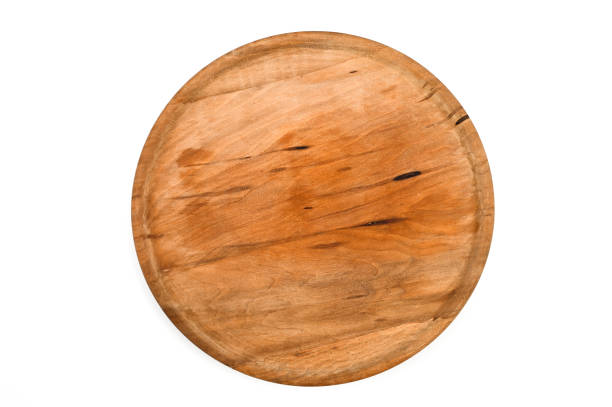 istock Wooden round tray on isolated white background 1305148053