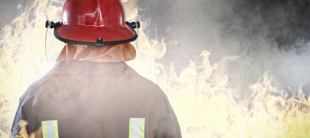istock Composite image of back of firefighter 1305151054
