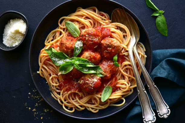 istock Spaghetti with meat balls in tomato sauce 1305153825