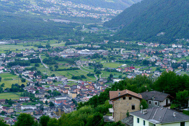 istock Panoramic view of Valtellina from Ardenno at summer 1305154652